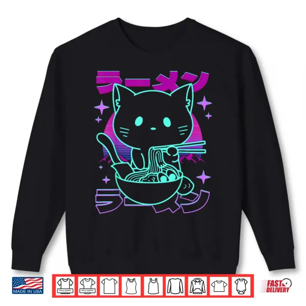 Sweatshirt Anime Ramen Cat Retro Japanese Noodles Aesthetic Kawaii cat Shirt