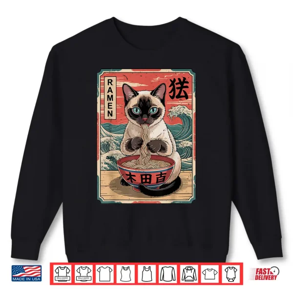 Sweatshirt Anime Siamese Cat Eating Ramen Noodle Funny Mom Dad Toddler Shirt 2