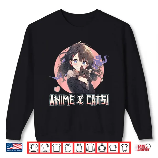 Sweatshirt Anime and Cats Manga Girl with a Cat Anime Lover Shirt