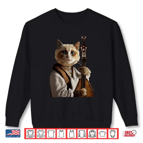 Sweatshirt Antropomorphic Ragdoll Cat Wearing Medieval Play Lute Field Shirt