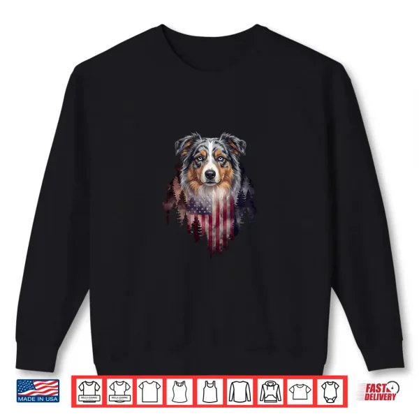 Sweatshirt Australian Shepherd Dog Patriotic American Flag Fourth Of July Shirt