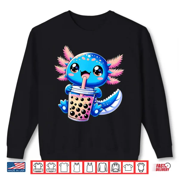 Sweatshirt Axolotl Bubble Boba Tea Anime Cute Kawaii Blue Axolotl Shirt