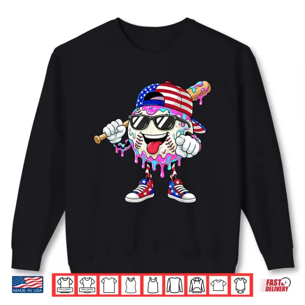 Sweatshirt Baseball Drip Ice Cream Boys Kids Baseball Drip 4th of July Shirt