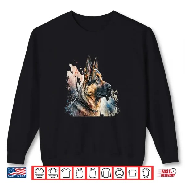 Sweatshirt Beautiful Watercolor German Shepherd Portrait Professional Graphic Shirt