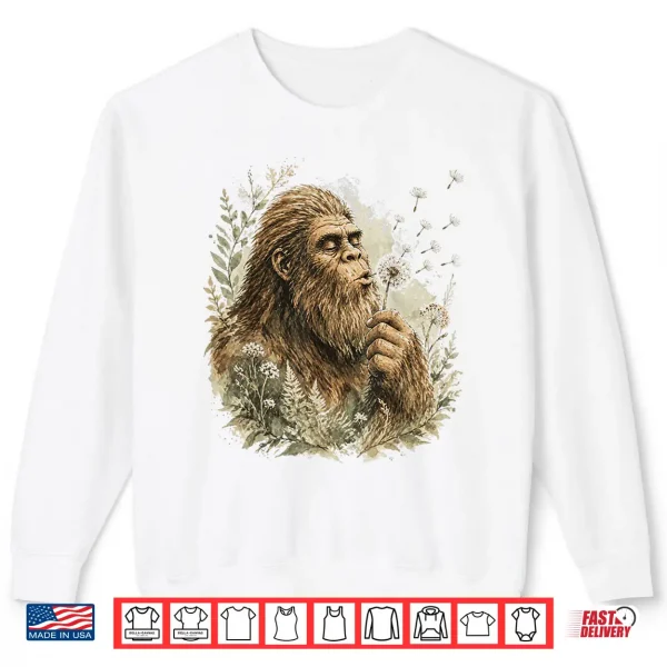 Sweatshirt Bigfoot Blowing Dandelion Sasquatch Making A Wish Vintage Shirt