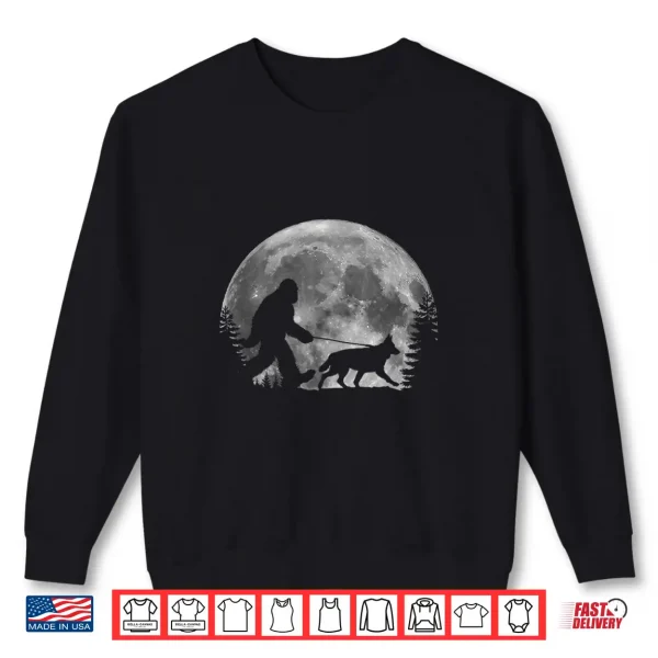 Sweatshirt Bigfoot Walking a Dog Funny German Shepherd Moon Halloween Shirt