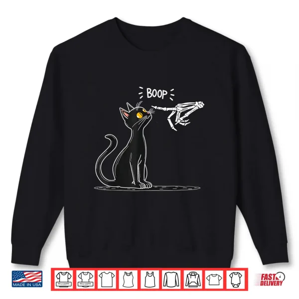 Sweatshirt Black Cat Skeleton Hand Boop Halloween Shirt