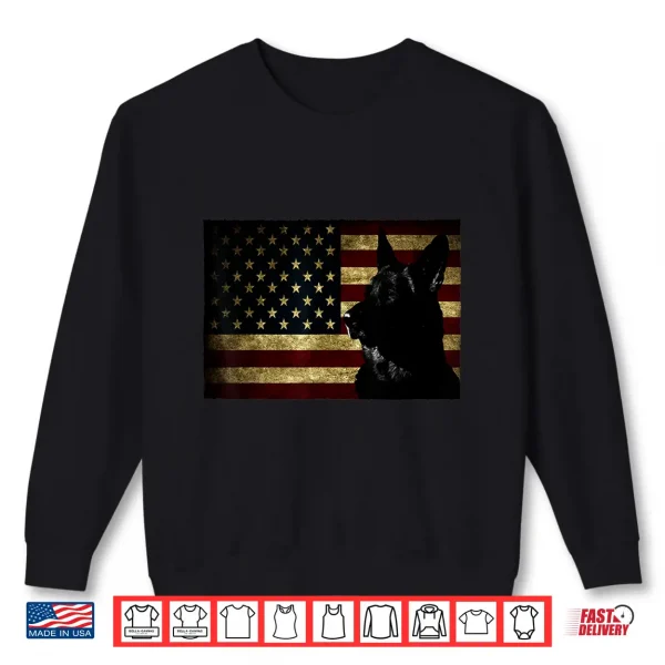 Sweatshirt Black German Shepherd American Flag Fourth July GSD Dog Shirt