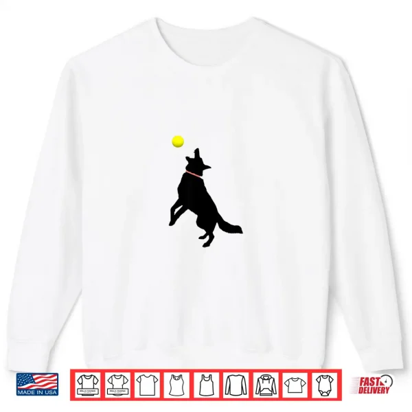 Sweatshirt Black German Shepherd Dog GSD Catching Yellow Tennis Ball Shirt