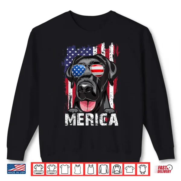 Sweatshirt Black Labrador Retriever Fourth Of July Merica USA Flag Lab Dog Shirt