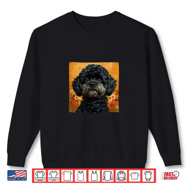 Sweatshirt Black Poodle With Flowers Around Boho Style Graphic Shirt
