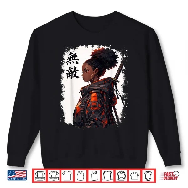 Sweatshirt Black Samurai Girl Anime Warrior Afro African Pride Shirt