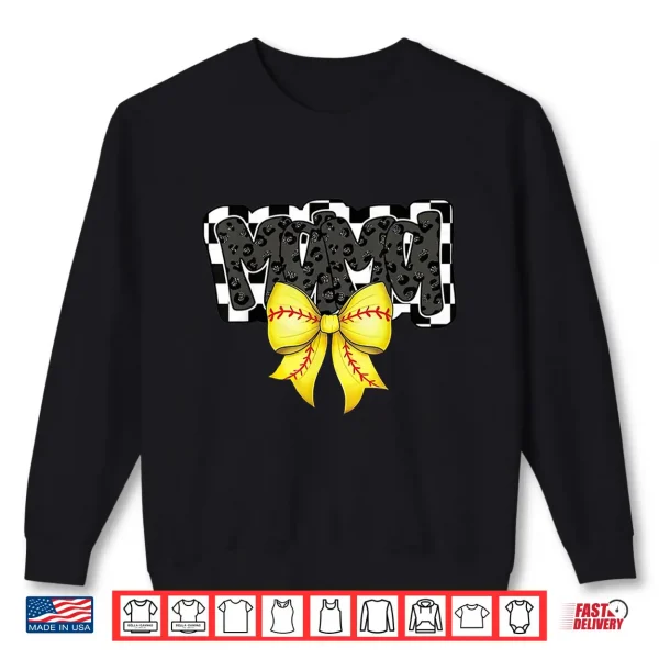Sweatshirt Black Softball Mama Game Day Leopard Checkered Coquette Shirt