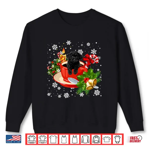 Sweatshirt Black Toy Poodle And Coffee Christmas Snow Lights Pajamas Shirt