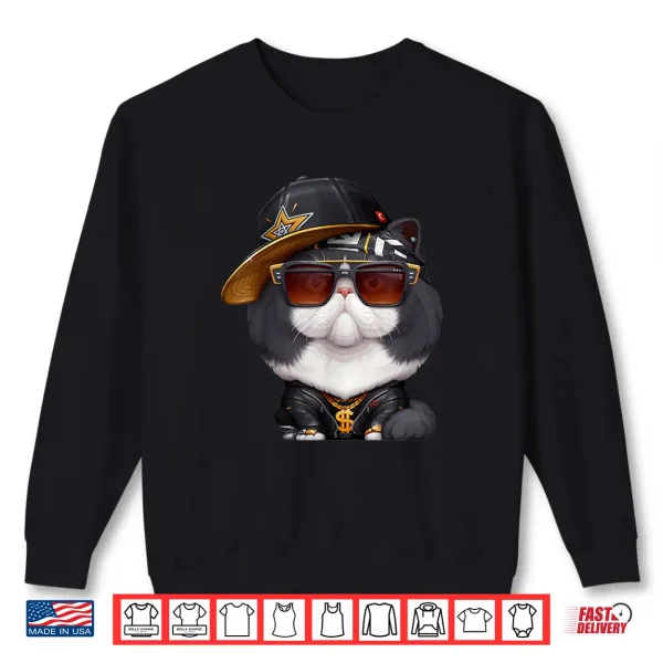 Sweatshirt Black White Persian Cat Hip Hop Super Star Shirt