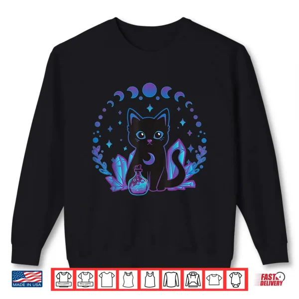 Sweatshirt Black Witchy Cat Crystals Gothic Women Kawaii Pastel Goth Shirt