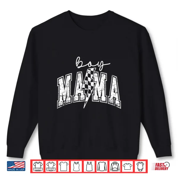 Sweatshirt Boy Mama Lightning Bolt Checkered Mothers Day Shirt