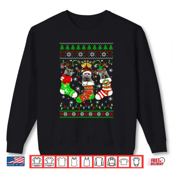 Sweatshirt British Shorthair Cat Christmas Lights Socks Matching Family Shirt