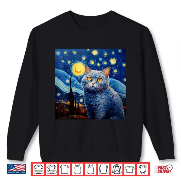 Sweatshirt British Shorthair Cat Starry Night British Shorthair Cat Shirt