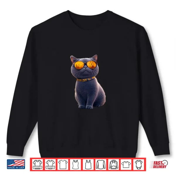 Sweatshirt British Shorthair Cat with Sunglasses Cat Mom Love Cute Cats Shirt