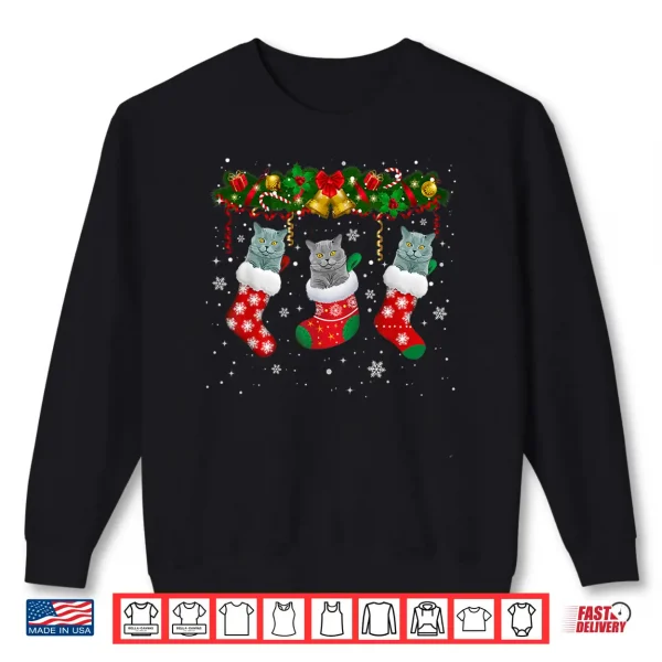 Sweatshirt British Shorthair Cats In Christmas Sock Cat Lover Gifts Shirt