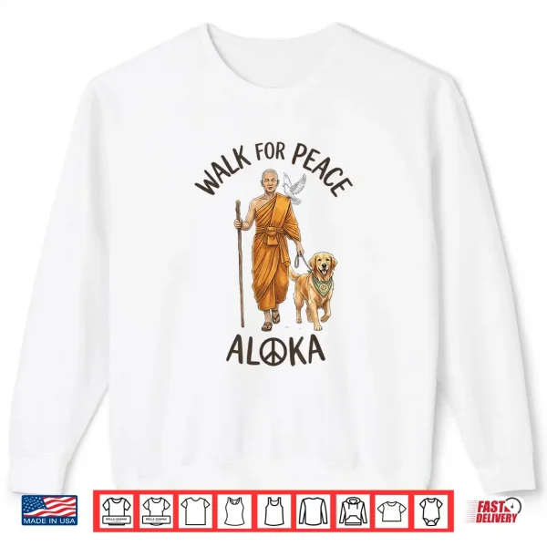 Sweatshirt Buddhist Monk Walk For Peace Aloka Line Art Dove Dog Shirt