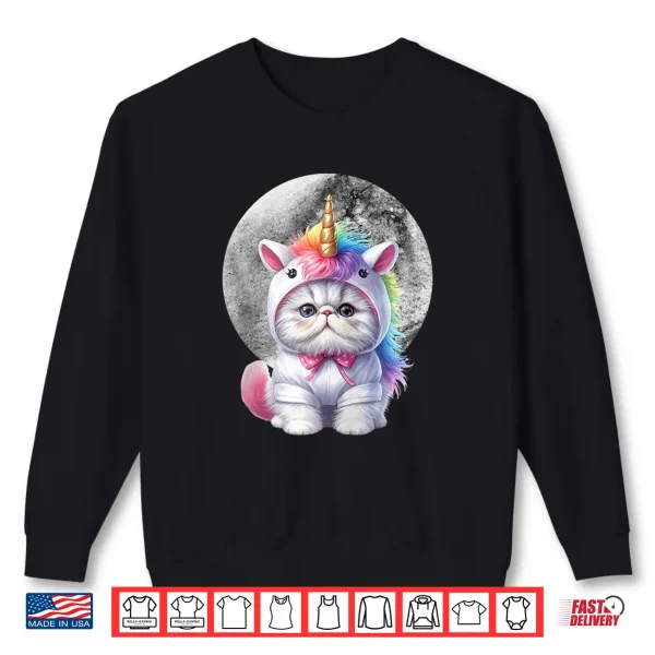 Sweatshirt Butterfly Unicorn Persian Cat With Full Moon Shirt