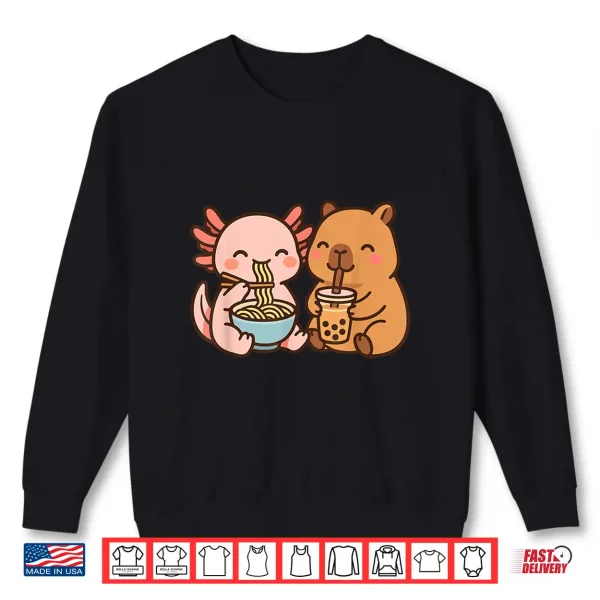 Sweatshirt Capybara Axolotl Kawaii Kids Anime Boba Tea Ramen Shirt