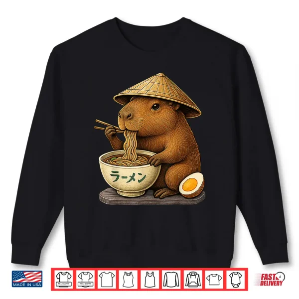 Sweatshirt Capybara Eating Japanese Ramen Kawaii Anime tee Funny Kids Shirt