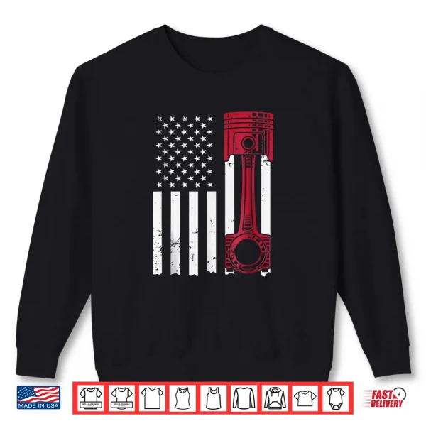 Sweatshirt Car Enthusiast American Flag Piston Muscle Car Shirt