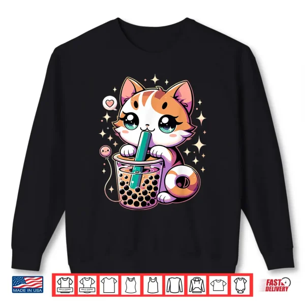 Sweatshirt Cat Boba Japanese Kawaii Anime Kitty Bubble Tea Neko Teen Shirt
