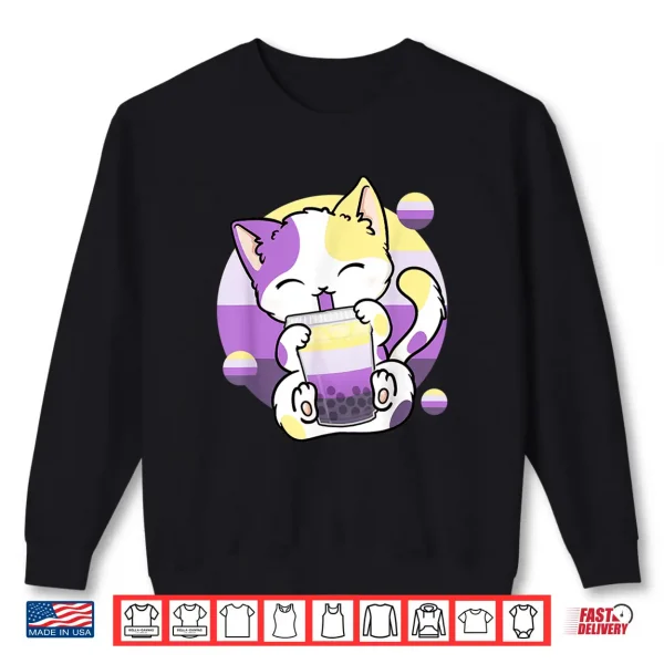 Sweatshirt Cat Boba Tea Bubble Tea Anime Kawaii Neko Non binary Kitten Shirt
