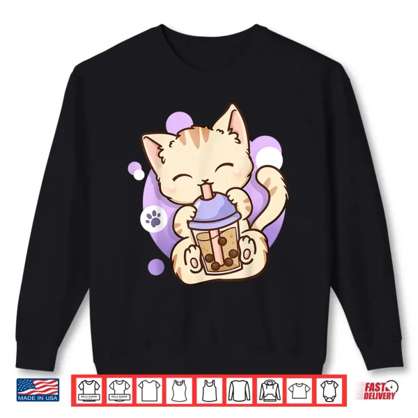 Sweatshirt Cat Boba Tea Bubble Tea Anime Kawaii Neko Shirt