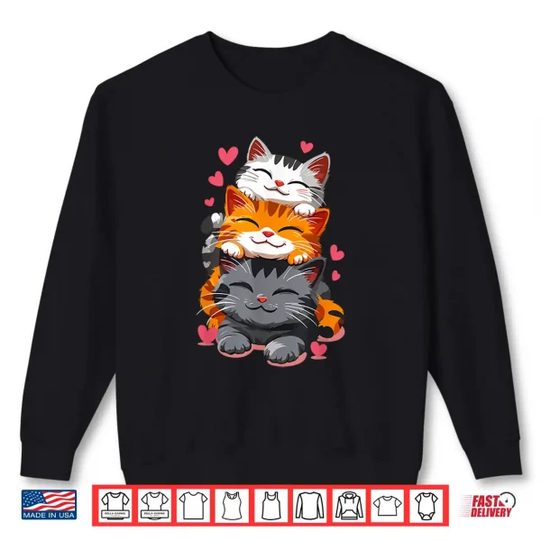 Sweatshirt Cat Cats Cute Kitty Pile Anime Kawaii Neko Lover Cats Kitty Shirt