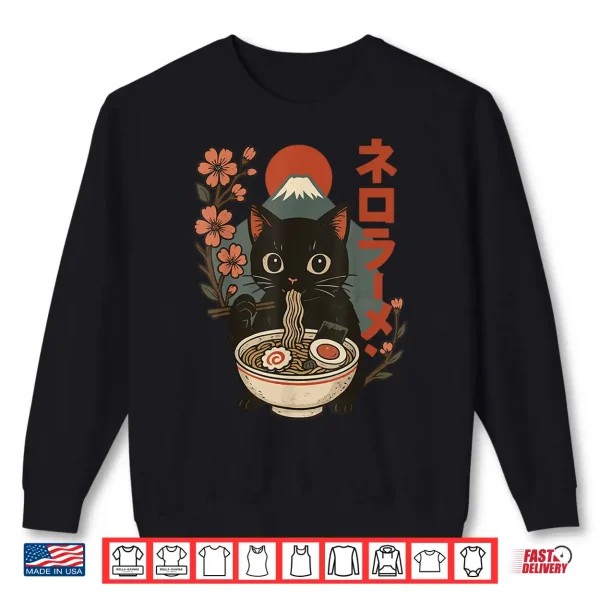 Sweatshirt Cat Eating Ramen Kitten Anime Japan Shirt