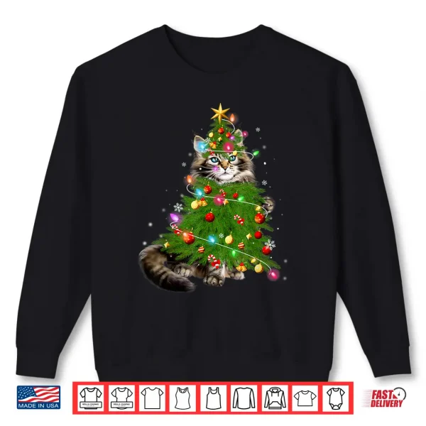 Sweatshirt Cat Maine Coon Christmas Tree Holiday Cat Lovers Xmas Gift Shirt