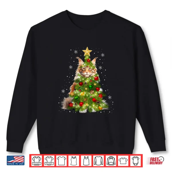 Sweatshirt Cat Maine Coon Christmas Tree Holiday Cat Lovers Xmas Shirt