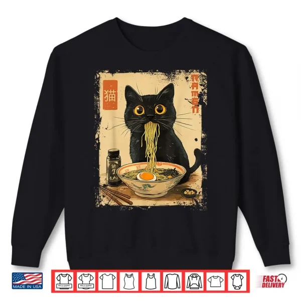 Sweatshirt Cat Ramen Japanese Funny Graphic Tees Kawaii Cat Anime Gifts Shirt