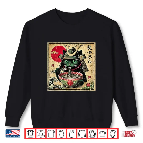 Sweatshirt Cat Ramen Japanese Funny Samurai Kawaii Cat Anime Girls Boys Shirt 2