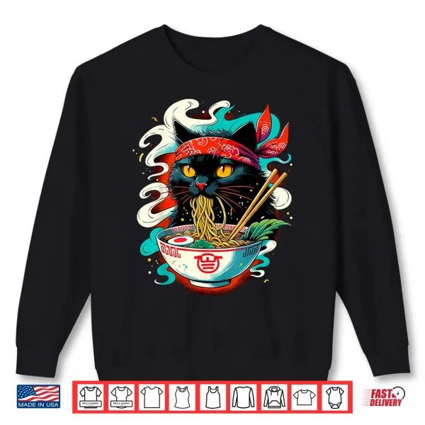 Sweatshirt Cat Ramen Noodle Japanese Anime Kawaii Cat Shirt
