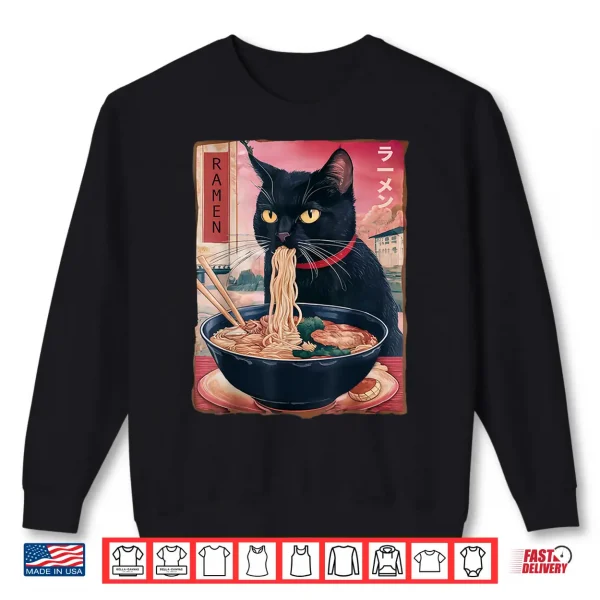 Sweatshirt Cat Ramen Noodle Japanese Anime Kawaii Gifts Men Women Kids Shirt