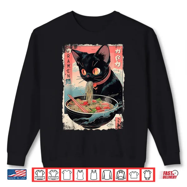 Sweatshirt Cat Ramen Noodle Japanese Anime Manga Cat Shirt