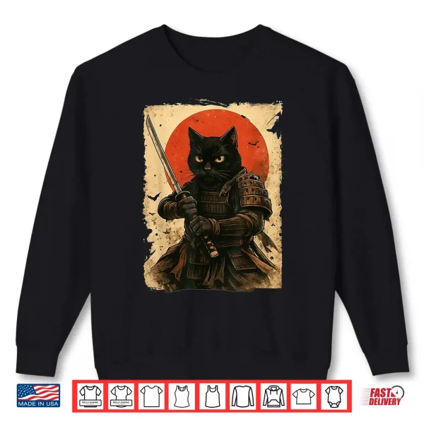 Sweatshirt Cat Samurai Vintage Japanese Warrior Shirt
