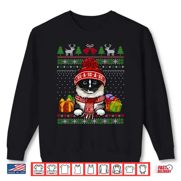 Sweatshirt Cat lovers Cute Ragdoll Cat Santa hat Ugly Christmas Sweater Shirt