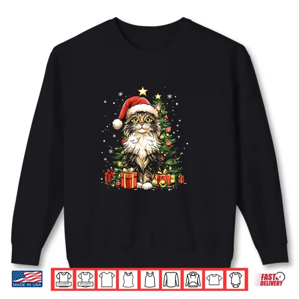 Sweatshirt Christmas Cat With Christmas Hat Maine Coon Cat Shirt