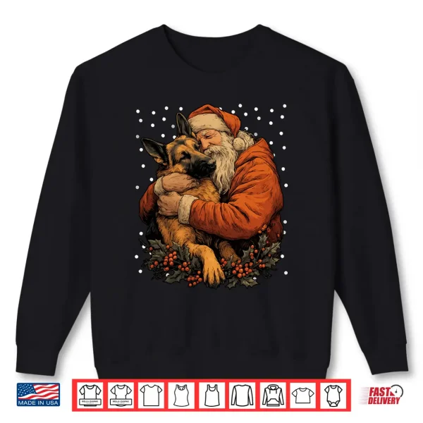 Sweatshirt Christmas German Shepherd dog with Santa Claus Winter Season Shirt