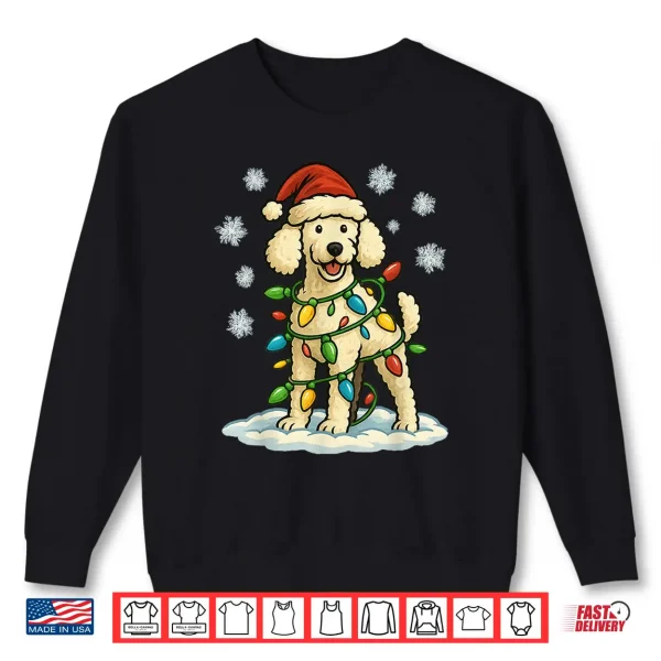 Sweatshirt Christmas Lights Wrapped On Cute White Poodle Fun Dog Lover Shirt