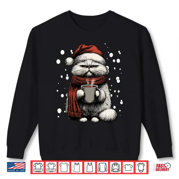 Sweatshirt Christmas Persian Cat Santa Hat Coffee Lover Funny Winter Shirt