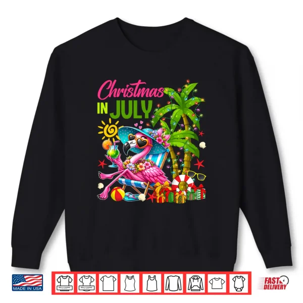 Sweatshirt Christmas in July Flamingo Drinking Cocktail Summer Women Shirt