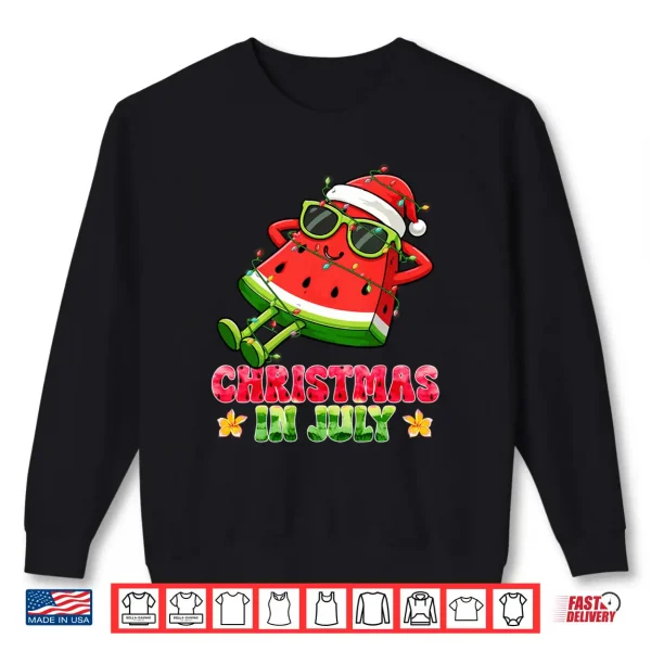 Sweatshirt Christmas in July Funny Watermelon Santa Hat Summer Vacation Shirt
